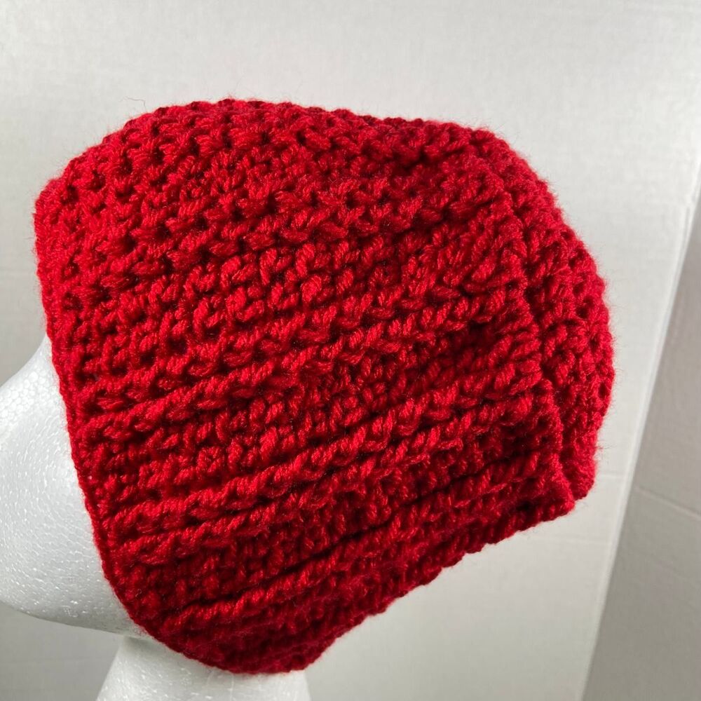 Unbranded Red Textured Knit Beanie Warm Winter Cuff Hat Folded Cuff